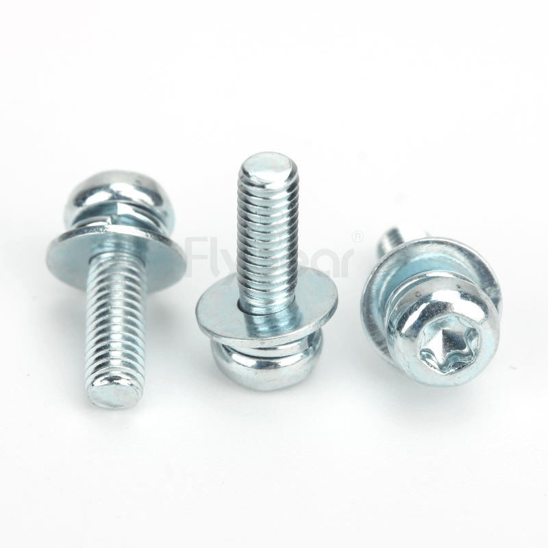 碳鋼4.8級藍白鋅內(nèi)六角花形盤頭帶平彈墊組合螺釘GB2672三組合